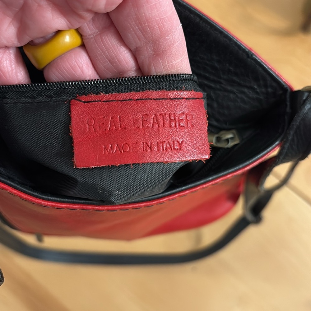 Red Leather Crossbody Bag with Black Trim - Picture 9 of 9